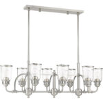 21 inch 8 Light Brushed Nickel Linear Chandelier with Hand Blown Clear Seeded Glass Shade-Lighting LumensChandeliers