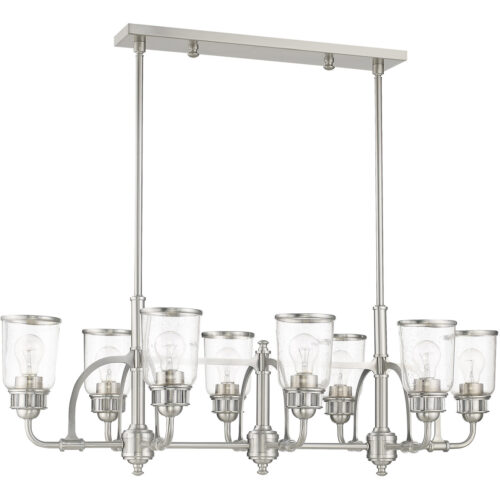 21 inch 8 Light Brushed Nickel Linear Chandelier with Hand Blown Clear Seeded Glass Shade-Lighting LumensChandeliers