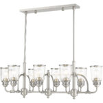 21 inch 8 Light Brushed Nickel Linear Chandelier with Hand Blown Clear Seeded Glass Shade-Lighting LumensChandeliers