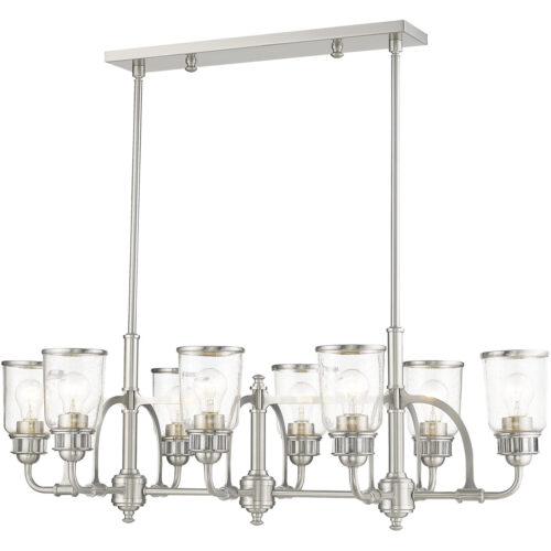 21 inch 8 Light Brushed Nickel Linear Chandelier with Hand Blown Clear Seeded Glass Shade-Lighting LumensChandeliers