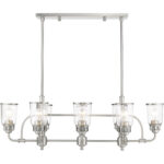 21 inch 8 Light Brushed Nickel Linear Chandelier with Hand Blown Clear Seeded Glass Shade-Lighting LumensChandeliers