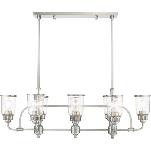 21 inch 8 Light Brushed Nickel Linear Chandelier with Hand Blown Clear Seeded Glass Shade-Lighting LumensChandeliers