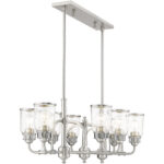 21 inch 8 Light Brushed Nickel Linear Chandelier with Hand Blown Clear Seeded Glass Shade-Lighting LumensChandeliers