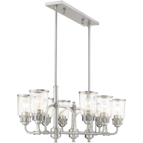 21 inch 8 Light Brushed Nickel Linear Chandelier with Hand Blown Clear Seeded Glass Shade-Lighting LumensChandeliers