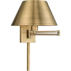 13 inch 1 Light Antique Brass Swing Arm Wall Lamp with Hand Crafted Satin Brass Metal Shade-Lighting LumensWall Lamps