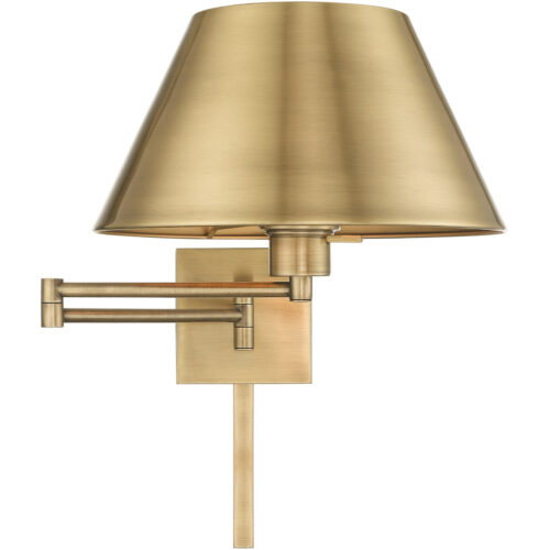 13 inch 1 Light Antique Brass Swing Arm Wall Lamp with Hand Crafted Satin Brass Metal Shade-Lighting LumensWall Lamps