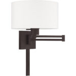 11 inch 1 Light Bronze Swing Arm Wall Lamp with Hand Crafted Off-White Fabric Hardback Shade-Lighting LumensWall Lamps