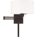 11 inch 1 Light Bronze Swing Arm Wall Lamp with Hand Crafted Off-White Fabric Hardback Shade-Lighting LumensWall Lamps