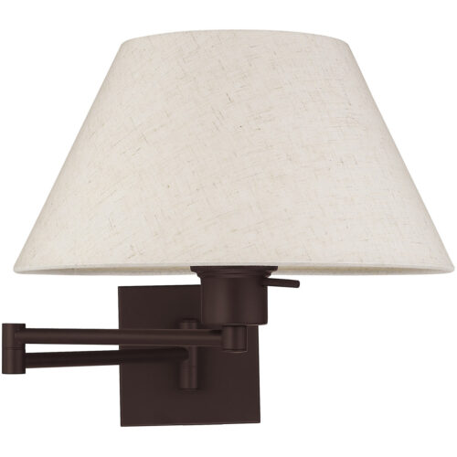 13 inch 1 Light Bronze Swing Arm Wall Lamp with Hand Crafted Oatmeal Fabric Hardback Shade-Lighting LumensWall Lamps