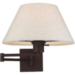 13 inch 1 Light Bronze Swing Arm Wall Lamp with Hand Crafted Oatmeal Fabric Hardback Shade-Lighting LumensWall Lamps