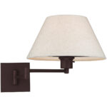 13 inch 1 Light Bronze Swing Arm Wall Lamp with Hand Crafted Oatmeal Fabric Hardback Shade-Lighting LumensWall Lamps