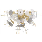 4 Light Satin Brass Ceiling Light fixture with Satin Brass Discs & Glass Discs Shade-Lighting LumensFlush Mount Ceiling Lights