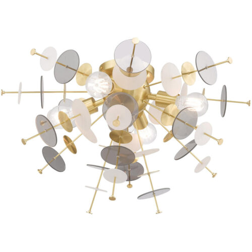 4 Light Satin Brass Ceiling Light fixture with Satin Brass Discs & Glass Discs Shade-Lighting LumensFlush Mount Ceiling Lights