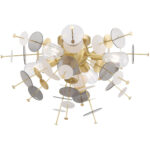 4 Light Satin Brass Ceiling Light fixture with Satin Brass Discs & Glass Discs Shade-Lighting LumensFlush Mount Ceiling Lights