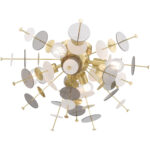 4 Light Satin Brass Ceiling Light fixture with Satin Brass Discs & Glass Discs Shade-Lighting LumensFlush Mount Ceiling Lights