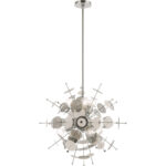 6 Light Polished Chrome Pendant Chandelier with Chrome Discs & Glass Discs Shade-Lighting LumensChandeliers