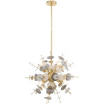 6 Light Satin Brass Pendant Chandelier with Satin Brass Discs & Glass Discs Shade-Lighting LumensChandeliers