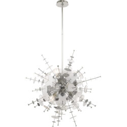 6 Light Polished Chrome Pendant Chandelier with Chrome Discs & Glass Discs Shade-Lighting LumensChandeliers