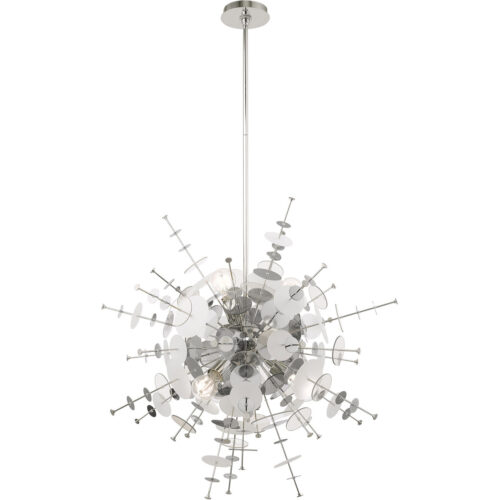 6 Light Polished Chrome Pendant Chandelier with Chrome Discs & Glass Discs Shade-Lighting LumensChandeliers