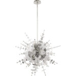 6 Light Polished Chrome Pendant Chandelier with Chrome Discs & Glass Discs Shade-Lighting LumensChandeliers