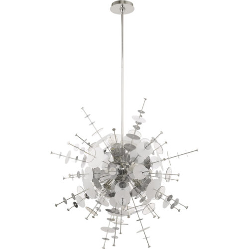 6 Light Polished Chrome Pendant Chandelier with Chrome Discs & Glass Discs Shade-Lighting LumensChandeliers