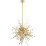 6 Light Satin Brass Pendant Chandelier with Satin Brass Discs & Glass Discs Shade-Lighting LumensChandeliers