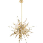 6 Light Satin Brass Pendant Chandelier with Satin Brass Discs & Glass Discs Shade-Lighting LumensChandeliers