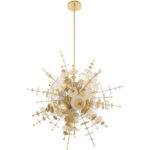 6 Light Satin Brass Pendant Chandelier with Satin Brass Discs & Glass Discs Shade-Lighting LumensChandeliers