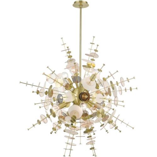 40077-12 8 Light Satin Brass Large Pendant Chandelier-Lighting LumensChandeliers