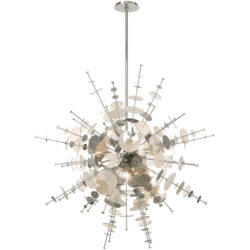 12 Light Polished Chrome Grand Foyer Pendant Chandelier with Chrome Discs & Glass Discs Shade-Lighting LumensChandeliers