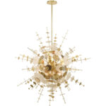 12 Light Satin Brass Grand Foyer Pendant Chandelier with Satin Brass Discs & Glass Discs Shade-Lighting LumensChandeliers