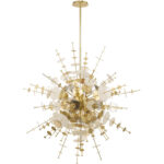 12 Light Satin Brass Grand Foyer Pendant Chandelier with Satin Brass Discs & Glass Discs Shade-Lighting LumensChandeliers