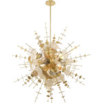 12 Light Satin Brass Grand Foyer Pendant Chandelier with Satin Brass Discs & Glass Discs Shade-Lighting LumensChandeliers