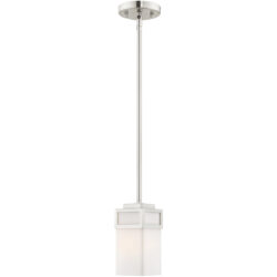 1 Light Brushed Nickel Mini Pendant with Hand Blown Satin Opal White Glass Shade-Lighting LumensPendant Lights