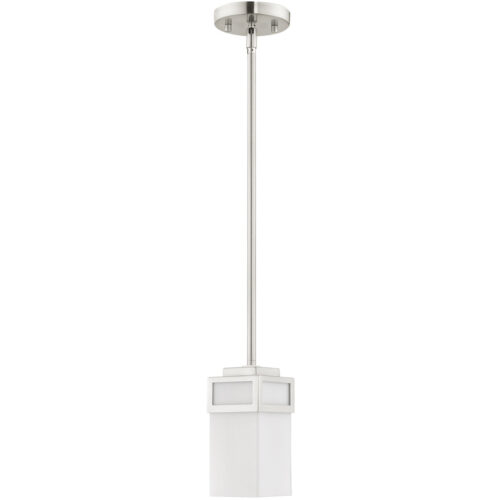 1 Light Brushed Nickel Mini Pendant with Hand Blown Satin Opal White Glass Shade-Lighting LumensPendant Lights