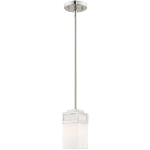 1 Light Brushed Nickel Mini Pendant with Hand Blown Satin Opal White Glass Shade-Lighting LumensPendant Lights