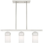 4.5 inch 3 Light Brushed Nickel Linear Chandelier with Hand Blown Satin Opal White Glass Shade-Lighting LumensChandeliers