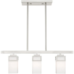 4.5 inch 3 Light Brushed Nickel Linear Chandelier with Hand Blown Satin Opal White Glass Shade-Lighting LumensChandeliers