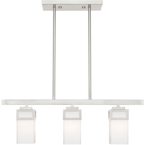 4.5 inch 3 Light Brushed Nickel Linear Chandelier with Hand Blown Satin Opal White Glass Shade-Lighting LumensChandeliers