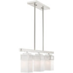 4.5 inch 3 Light Brushed Nickel Linear Chandelier with Hand Blown Satin Opal White Glass Shade-Lighting LumensChandeliers