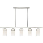 4.5 inch 5 Light Brushed Nickel Linear Chandelier with Hand Blown Satin Opal White Glass Shade-Lighting LumensChandeliers