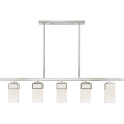 4.5 inch 5 Light Brushed Nickel Linear Chandelier with Hand Blown Satin Opal White Glass Shade-Lighting LumensChandeliers