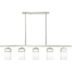 4.5 inch 5 Light Brushed Nickel Linear Chandelier with Hand Blown Satin Opal White Glass Shade-Lighting LumensChandeliers