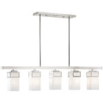 4.5 inch 5 Light Brushed Nickel Linear Chandelier with Hand Blown Satin Opal White Glass Shade-Lighting LumensChandeliers