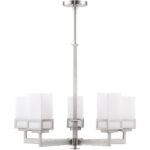 5 Light Brushed Nickel Chandelier with Hand Blown Satin Opal White Glass Shade-Lighting LumensChandeliers