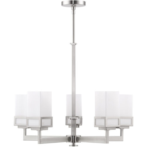 5 Light Brushed Nickel Chandelier with Hand Blown Satin Opal White Glass Shade-Lighting LumensChandeliers