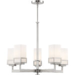 5 Light Brushed Nickel Chandelier with Hand Blown Satin Opal White Glass Shade-Lighting LumensChandeliers