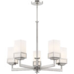 5 Light Brushed Nickel Chandelier with Hand Blown Satin Opal White Glass Shade-Lighting LumensChandeliers