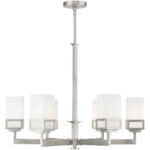 6 Light Brushed Nickel Chandelier with Hand Blown Satin Opal White Glass Shade-Lighting LumensChandeliers