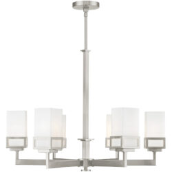 6 Light Brushed Nickel Chandelier with Hand Blown Satin Opal White Glass Shade-Lighting LumensChandeliers